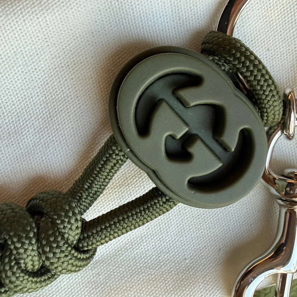 Gucci Dark Green Interlocking G Knotted‎ Cord Keychain Swivel Hook 834480